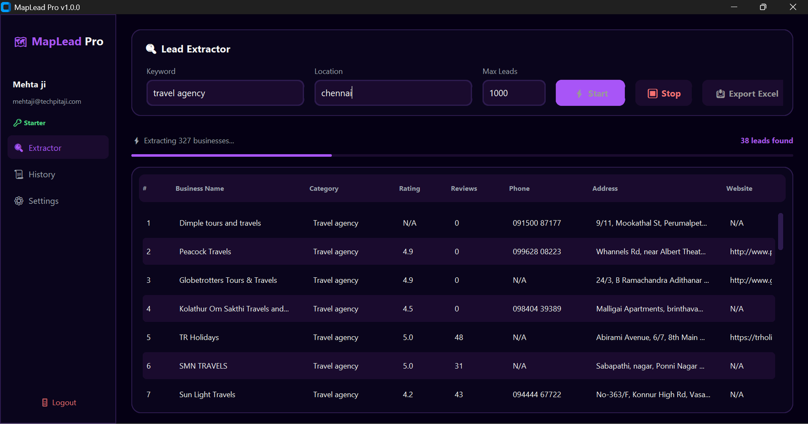 MapLead Pro App Interface